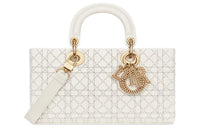 DIOR Lady D-JOY Embroidery Crossbody Handbags Medium Size Women's White