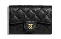 CHANEL Grained Embossed Cow Leather Coin Purse Card Holder Wallet Women's Black