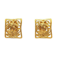 CHANEL 1995 CC logo Cut out Square Clip on Earrings