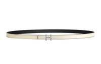 HERMES H Letter With Buckle Smooth Buckle Leather Belts Women's White/Black Width: 1.3cm