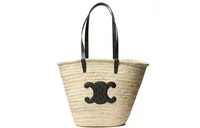 CELINE Raffia Shoulder Bag Women's Natural & Black