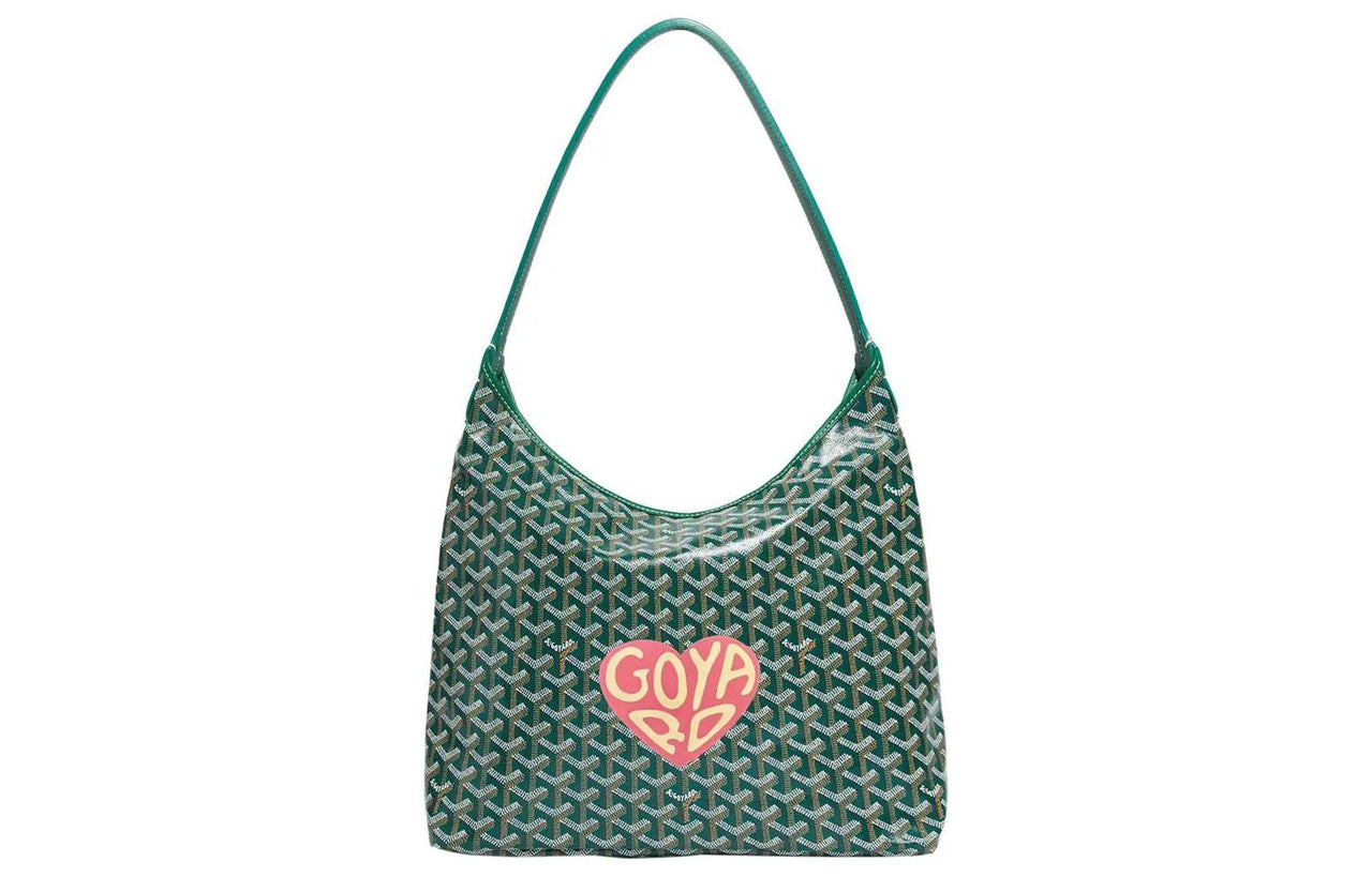 GOYARD Bohème Hobo Canvas With Leather Hobo Bag Shoulder Bag Shoulder Bag Women's Green/Pink Large Heart Edition