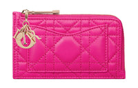 DIOR Lady Dior Lambskin Card Holder Women's Rose Red