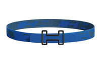 HERMES Trendy Casual Minimalist Style Black Buckle Nylon Mesh Double-Sided Belt Men's Blue Width: 3.2cm