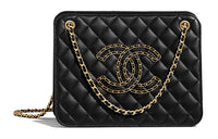 CHANEL Cow Leather Handbag Shoulder Bag Unisex Black