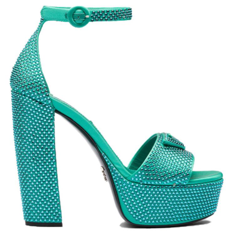 PRADA 135mm Crystal Platform Sandals Absinthe Satin Women's