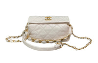 CHANEL Gabrielle Lambskin Hobo Bag One Shoulder Crossbody Portable Backpack Small Size Women's White