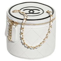 CHANEL Lambskin Round Bucket Bag One Shoulder Handbag Women's White