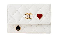 CHANEL Leather Card Holder Regular Unisex White