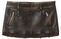 MIU MIU Leather Short Skirts Women's Coffee