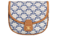 CELINE Besace Arc De Triomphe Canvas With Cowhide Trim Shoulder Bag Crossbody Bag Mini Women's Blue/White
