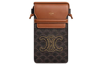 CELINE Triomphe Leather Shoulder Bag Crossbody Bag With Cell Phone Pouch Women's Tawny