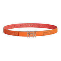 HERMES Calfskin Leather Belts Women's Orange Width 2.4CM