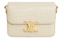 CELINE Triomphe Crocodile Leather Crossbody Bag Shoulder Bag Women's Pearl White