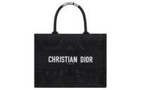 DIOR BookTote Embroidery Tote Bag Shopping Bag Handbag Medium Size Women's Black