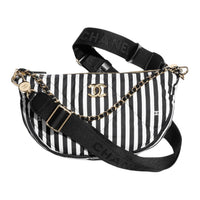 CHANEL Printed Fabric Crossbody Bag Shoulder Bag Women's Black White