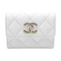 CHANEL Grained Calfskin Card Holder Women's White
