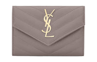 SAINT LAURENT CASSANDRE Cow Leather Envelope Bag Wallet Trumpets Women's Gray
