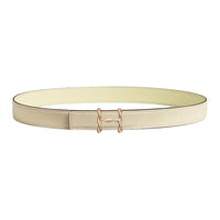 HERMES Rose Gold-Plated Calfskin Metal Leather Belts Women's Beige Width 2.4CM