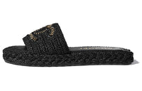 CHANEL Rubber Sole Abrasion Resistant Slide Slippers Women's Black