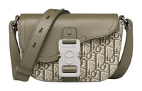 DIOR Fabric Patchwork With Cow Leather Saddle Bags One Shoulder Crossbody Clutches Mini Men's Khaki
