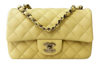 CHANEL Classic Flap CF Lambskin Shoulder Bag Crossbody Bag Mini Women's Yellow