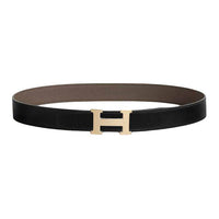 HERMES Calfskin Leather Belts Men's Black Width: 3.2CM