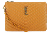 SAINT LAURENT Cow Leather Wristband Clutch Women's Mustard/Orange