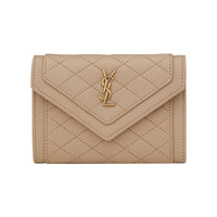 SAINT LAURENT GABY Sheepskin Wallet Small Size Women's Dark Beige