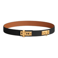 HERMES Calfskin Leather Belts Women's Black Width: 3.2CM