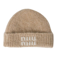 MIU MIU Wool Mohair Fabric Beanies Unisex Brown
