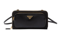 PRADA Fabric With Leather Crossbody Bag Shoulder Bag Wallets Women's Black