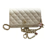 CHANEL Shiny Lambskin Wallets Shoulder Bag Crossbody Bag Women's White