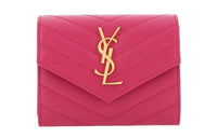 SAINT LAURENT Cow Leather Wallet Women's Pink