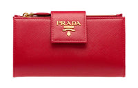 PRADA Saffiano Leather Wallet Small Size Women's Red