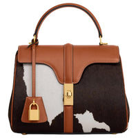 CELINE 16 Cow Leather One Shoulder Handbag Small Size Women's Dark Brown & White