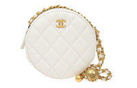 CHANEL Sheepskin Small Round Bag Shoulder Bag Crossbody Bag Regular Women's White