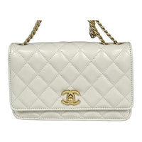 CHANEL Leather Shoulder Bag Crossbody Bag Women's White