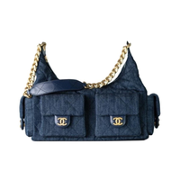 CHANEL Leather Shoulder Bag Women's Denim Blue