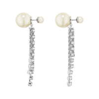 DIOR Metal Resin Crystal Earrings Women's Silver