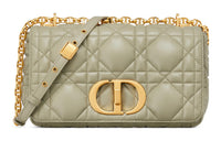 DIOR Caro Cow Leather Handheld Shoulder Bag, Crossbody Bag Medium Size Women's Gray Green