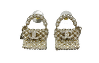 CHANEL Metal Rhinestone Earrings Unisex Gold/White