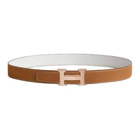 HERMES Rose Gold-Plated Metal Calfskin Leather Belts Women's Brown Width: 3.2CM
