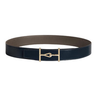 HERMES Calfskin Leather Belts Men's Sea Blue/Gray Width: 3.8CM