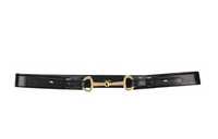 CELINE Letter Logo Leather Belts Women's Black Width: 3CM