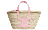 CELINE Triomphe Palm Leaf Cow Leather Patchwork Tote Bag Shopping Bag Basket Handbag Regular Women's Pink/Natural