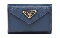 PRADA Saffiano Leather Wallet Mini Women's Blue
