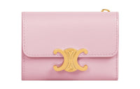 CELINE Triomphe Shiny Cow Leather Wallet Women's Light Pink Red