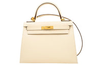 HERMES Kelly 28 Handbag Epsom 12 Nata White