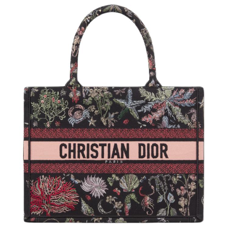 DIOR BookTote Cotton Tote Bag Shopping Bag Handbag Medium Size Women's Black & Multicolor